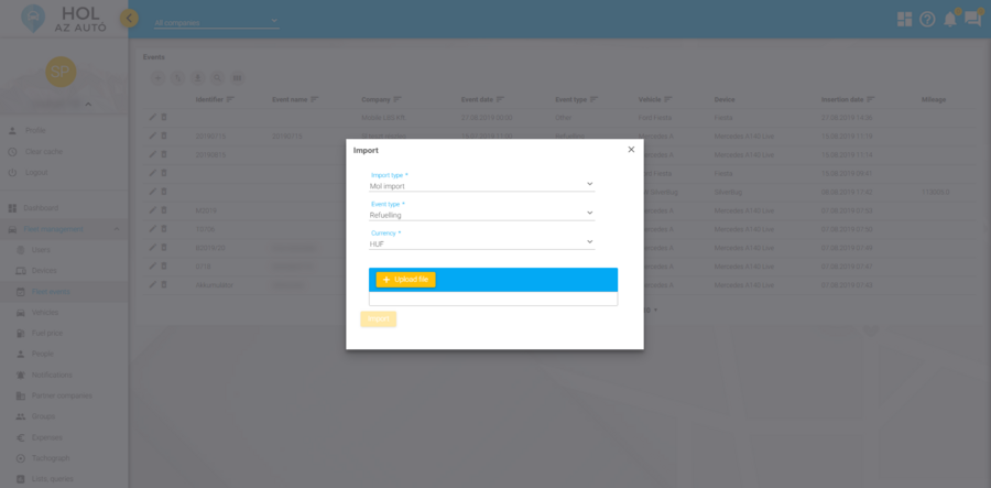 Import beállításai
