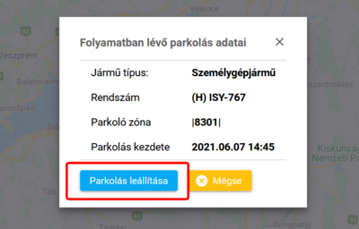 Parkolás leállítása Parkolás leállítása